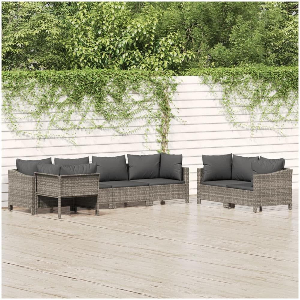 Set Divani da Giardino 7 pz con Cuscini in Polyrattan Grigio - Foto 1