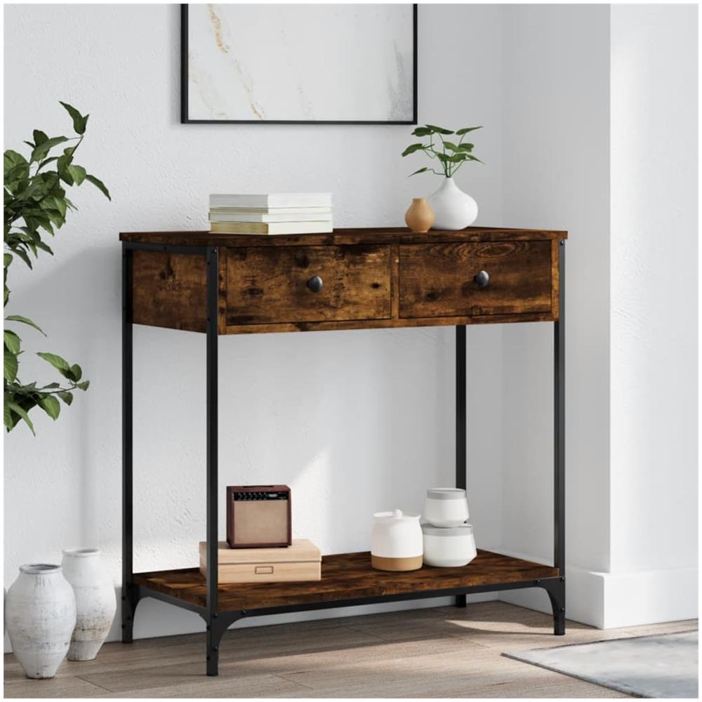 Tavolino Consolle Rovere Fumo 75x34,5x75cm Legno Multistrato - Foto 1