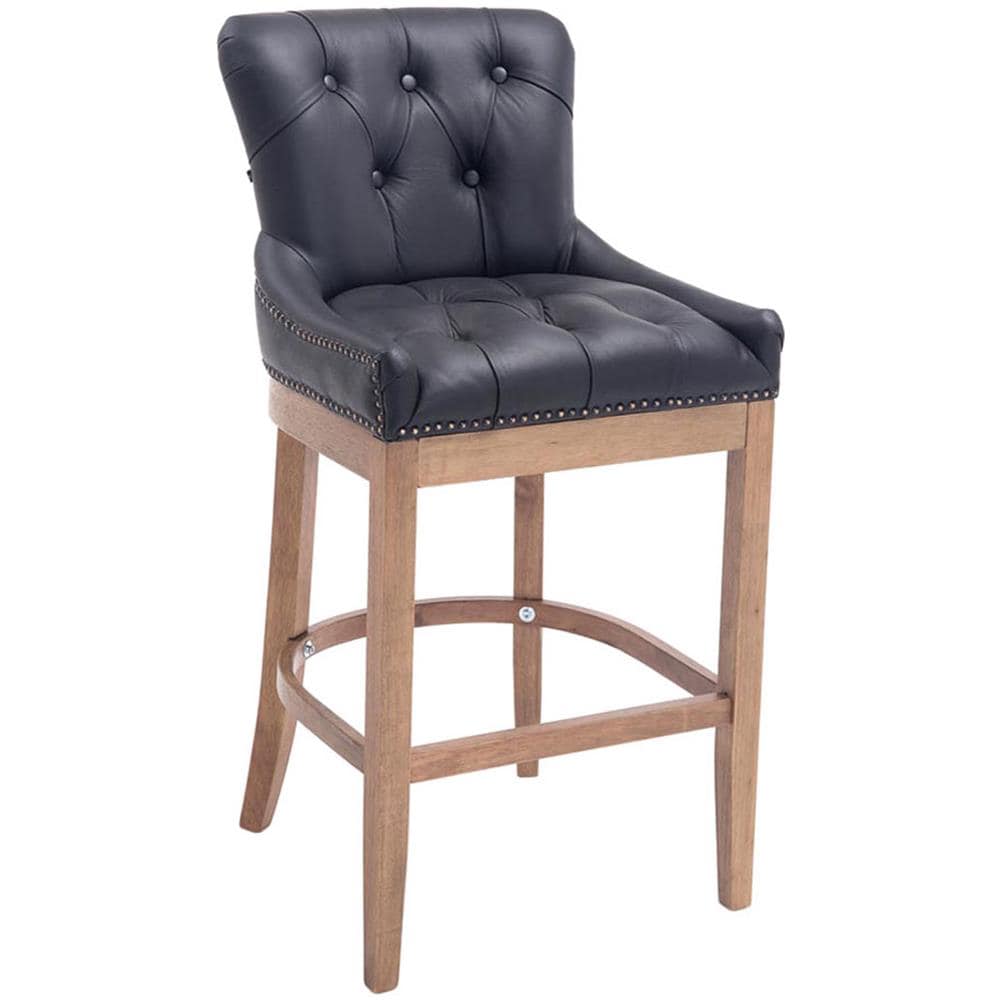 Sgabello Cucina Chesterfield in Legno Lakewood Antico-ChiaroI Sgabello Alto Vintage in Vera Pelle I Sgabello Bar Design in Legno H 74 CM Nero - Foto 1