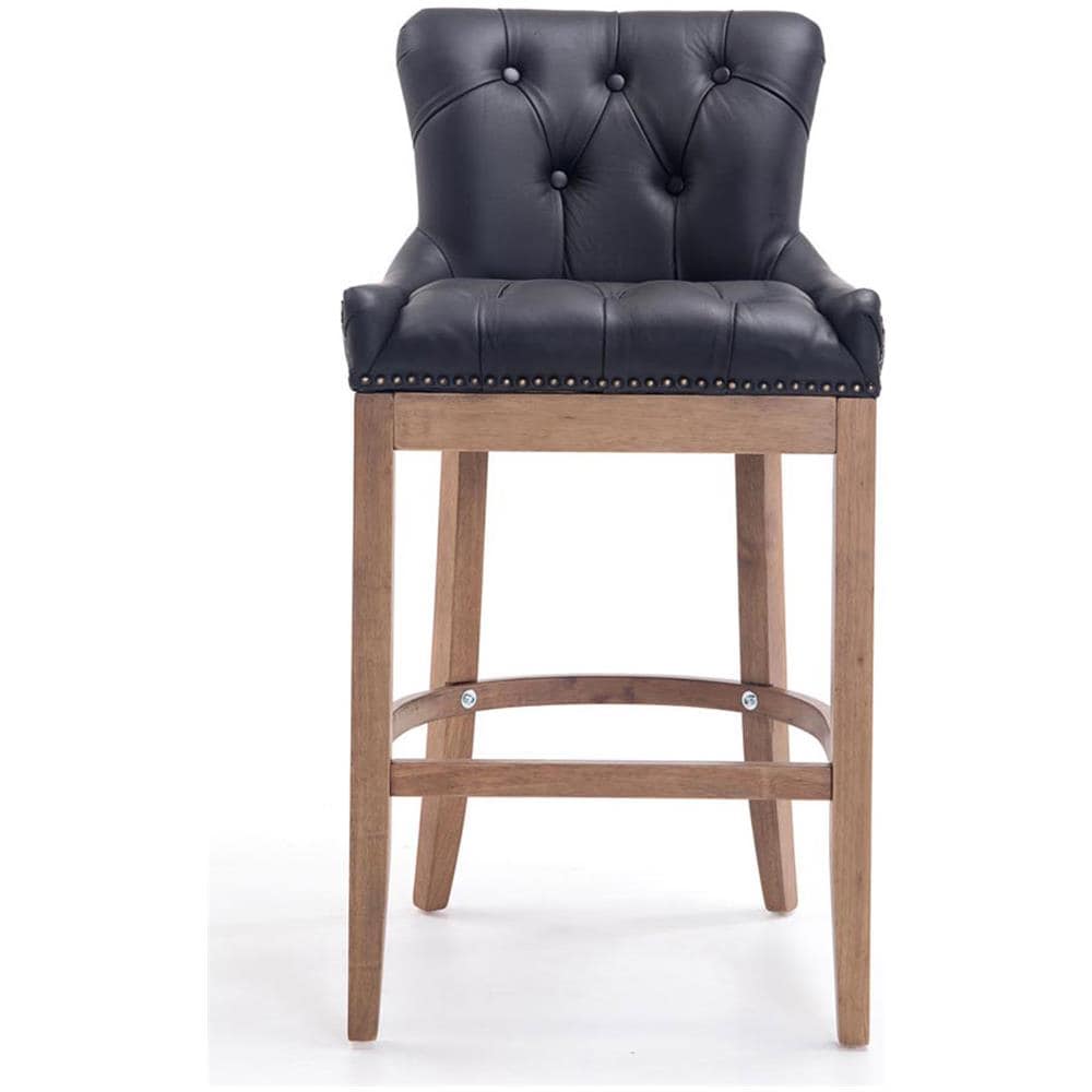 Sgabello Cucina Chesterfield in Legno Lakewood Antico-ChiaroI Sgabello Alto Vintage in Vera Pelle I Sgabello Bar Design in Legno H 74 CM Nero - Foto 2