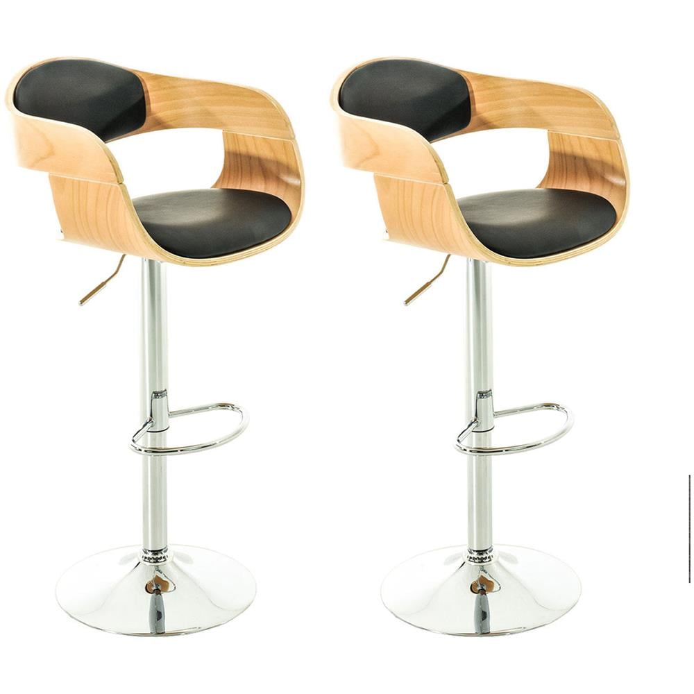 Set 2 Sgabelli rétro Kingston con Braccioli I Sgabelli Bar Girevole 360° in Similpelle E Legno I Coppia Sgabelli Alti Bancone Regolabili 63-77 CM Natura / Nero - Foto 1