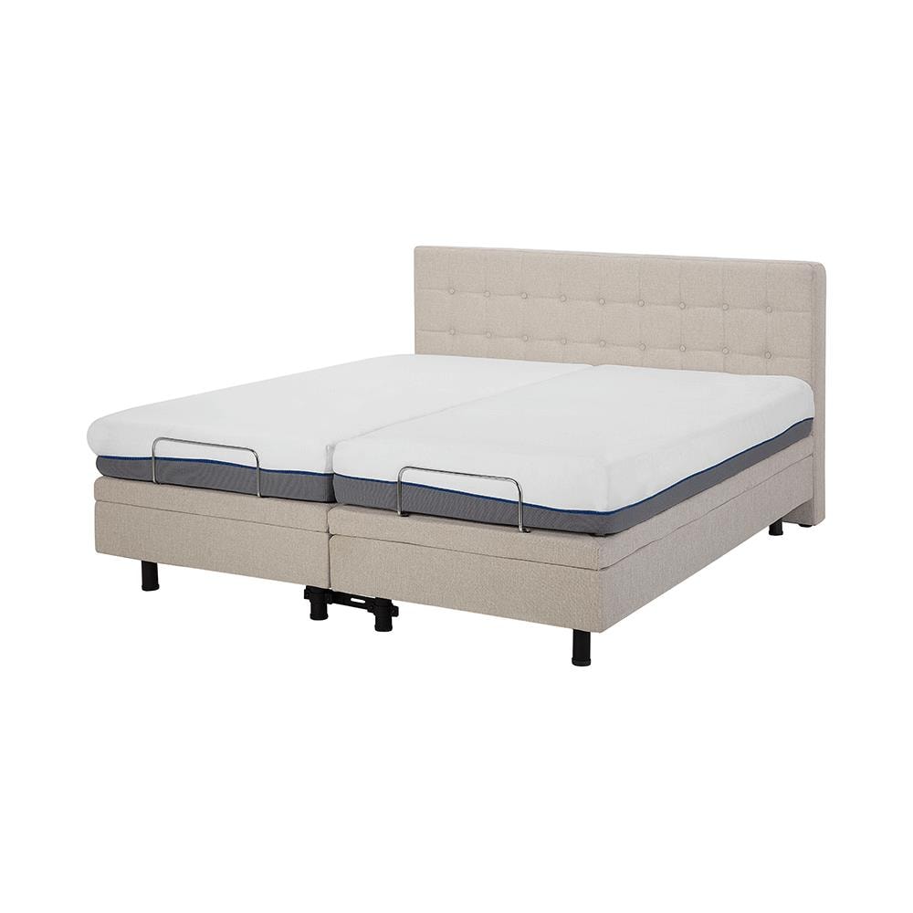 Letto Di Tessuto Imbottito Beige Regolabile Elettricamente 160 X 200 Cm Duke - Foto 2