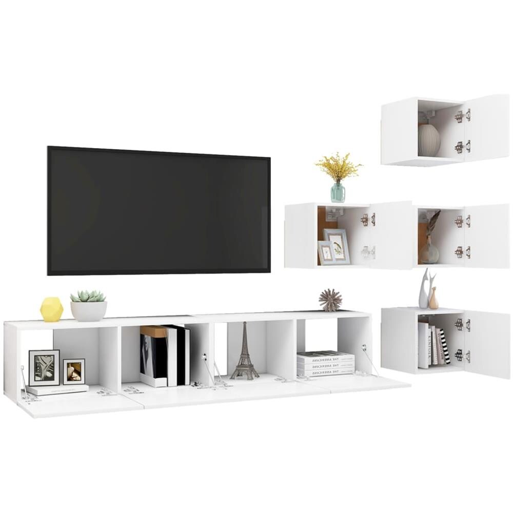Set Mobili Porta TV 6 pz Bianco in Legno Multistrato - Foto 3