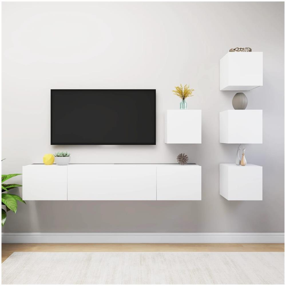 Set Mobili Porta TV 6 pz Bianco in Legno Multistrato - Foto 1