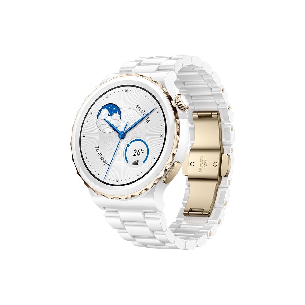 Smartwach Watch GT 3 Pro Display AMOLED Touchscreen a Colori da 1,32" GPS Bluetooth 5 ATM Cassa 43 mm in Ceramica Nanocristallina + Vetro Zaffiro Cinturino in Ceramica Bianca Colore Bianco / Oro - Foto 2