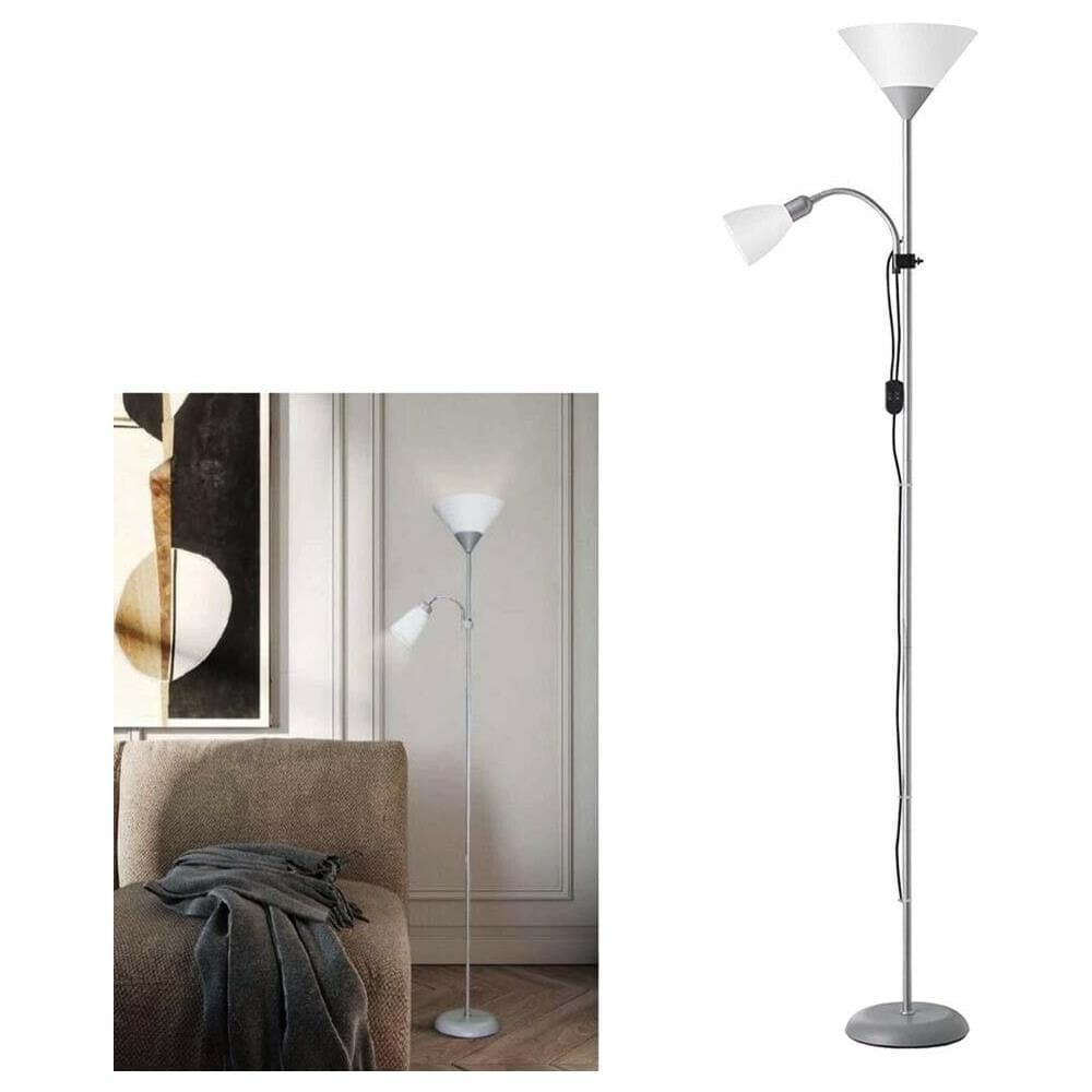 Piantana Lampada Da Terra 2 Porta Lampadina Attacco E27 Per Casa Ufficio Silver - Foto 1