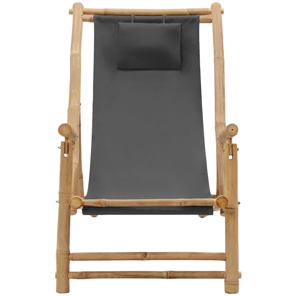 Sedia a Sdraio in Bambù e Tela Grigio Scuro - Foto 2