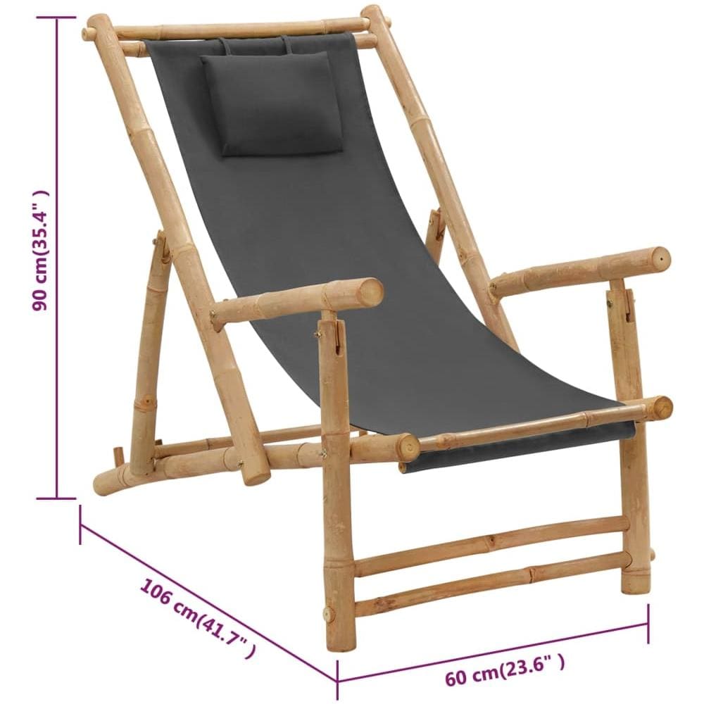 Sedia a Sdraio in Bambù e Tela Grigio Scuro - Foto 8