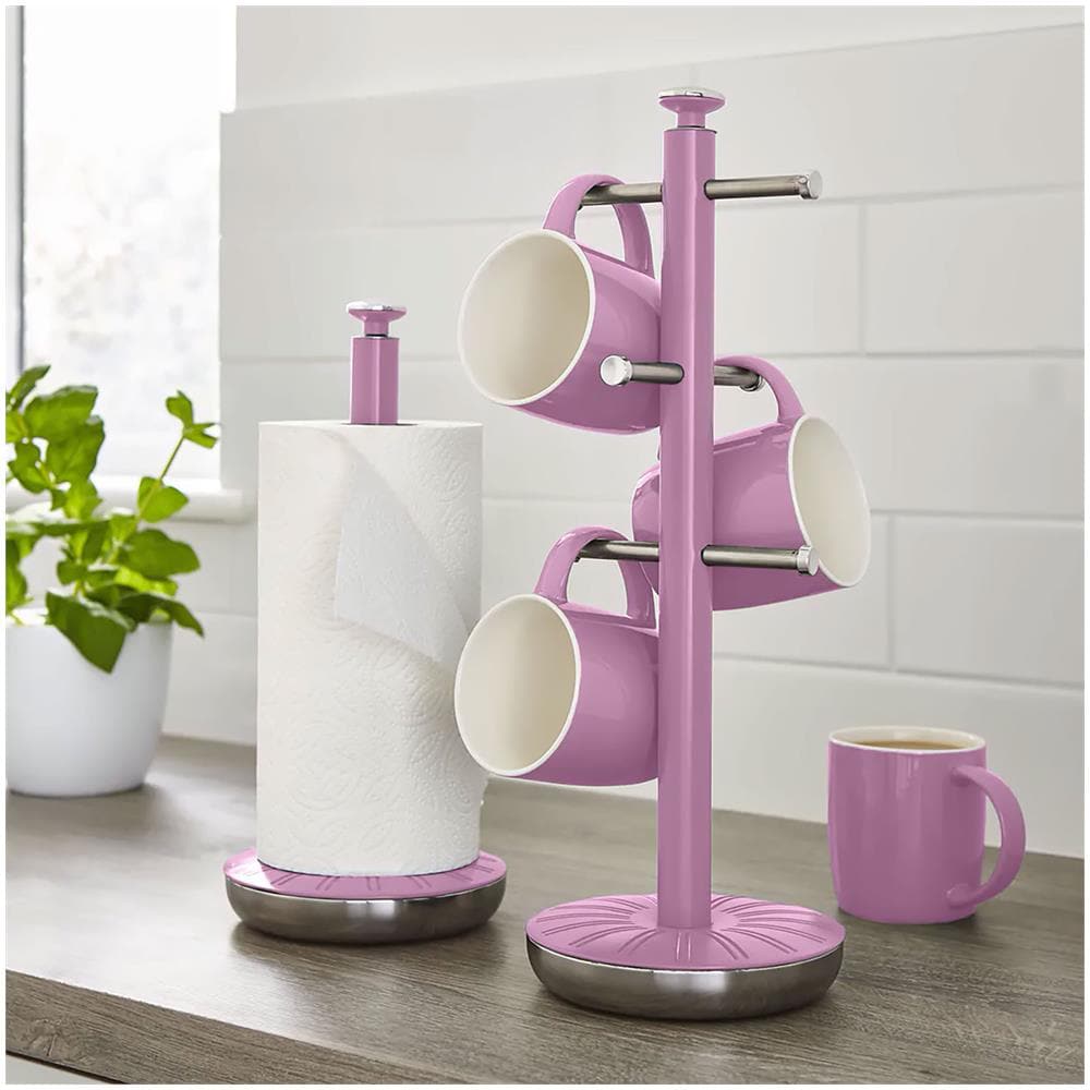 Swan Swka1054pn Retro Set Di Portarotolo Da Cucina + Portatazze Supporto Per 6 Tazze Di Caffè Rosa - Foto 4