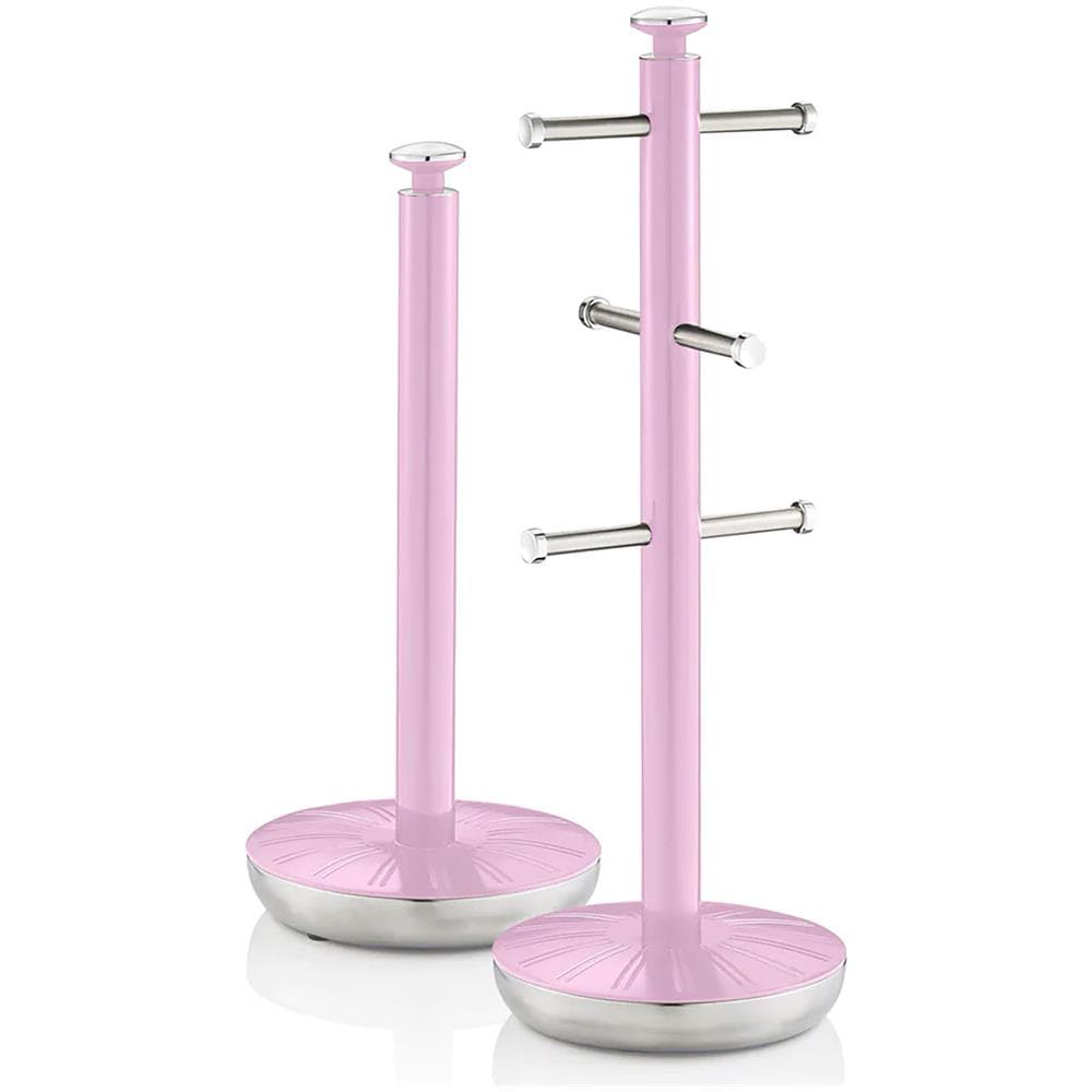 Swan Swka1054pn Retro Set Di Portarotolo Da Cucina + Portatazze Supporto Per 6 Tazze Di Caffè Rosa - Foto 1