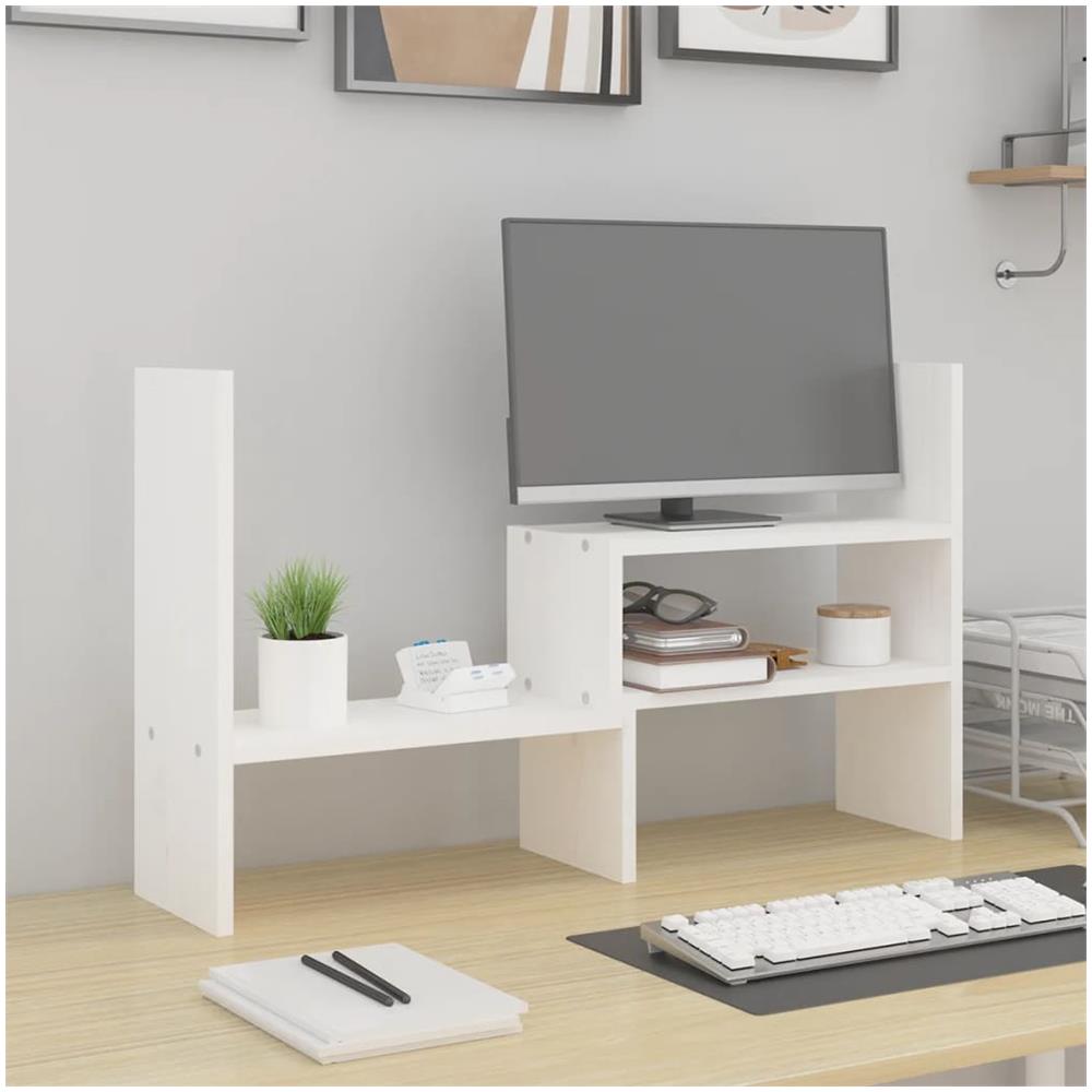 Supporto Monitor Bianco (39-72) x17x43 Cm Legno Massello Di Pino - Foto 1