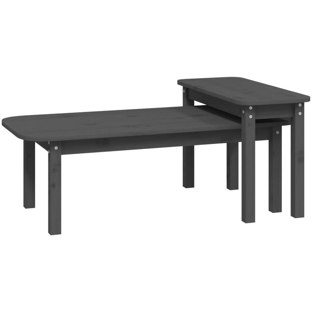Set Tavolini da Salotto 2 pz Grigio in Legno Massello di Pino - Foto 2