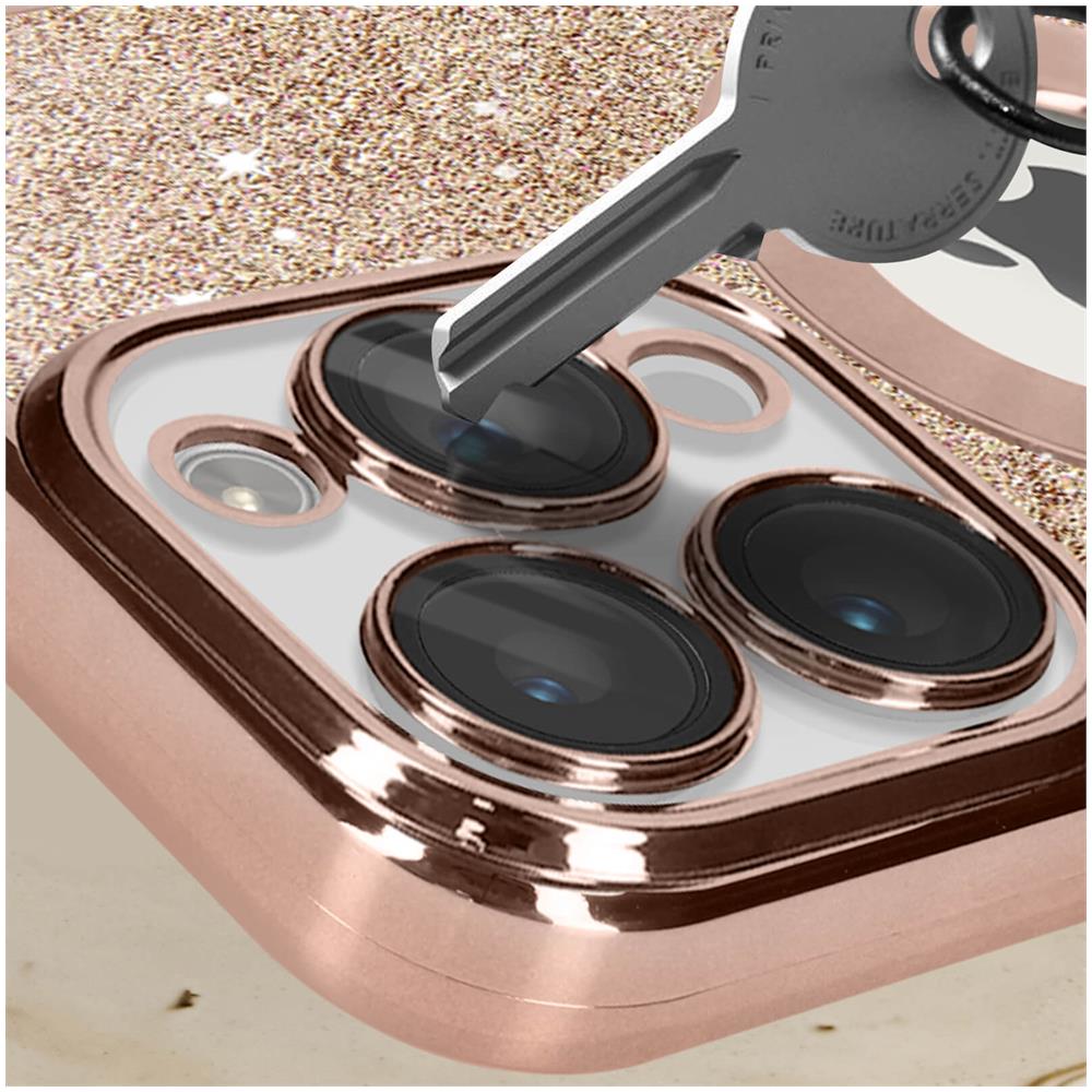 Cover Per Iphone 13 Pro Glitter Amovibile Silicone Gel Protecam Spark Rose Gold - Foto 2