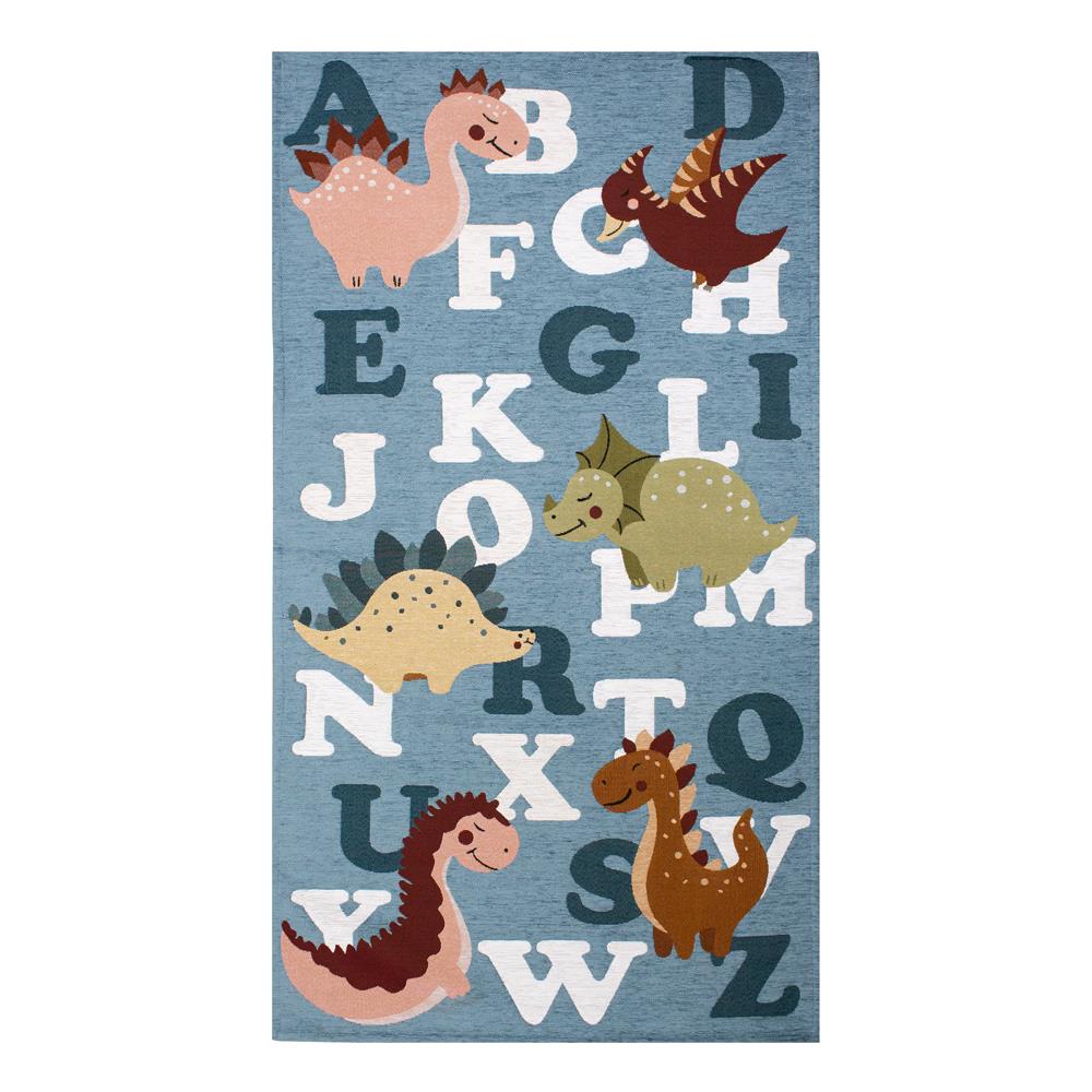 Tappeto Arredo E Gioco Antiscivolo Per Cameretta Bambini Disegno Dinosauri 80x150 Azzurro Topazio - Foto 1