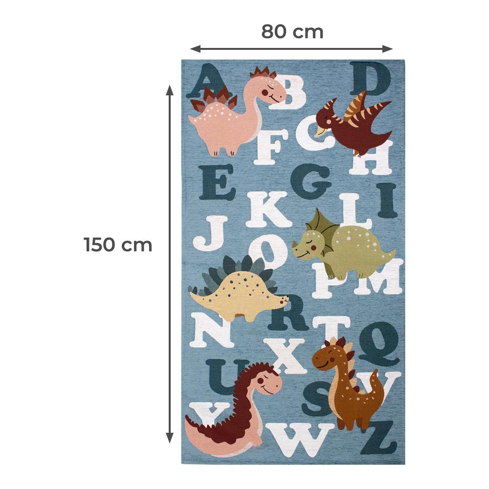 Tappeto Arredo E Gioco Antiscivolo Per Cameretta Bambini Disegno Dinosauri 80x150 Azzurro Topazio - Foto 4