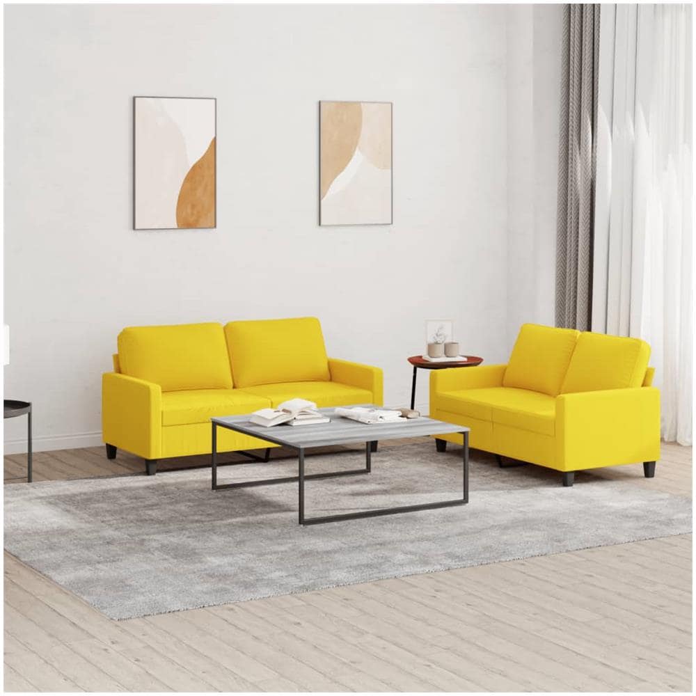 Set Di Divani 2 Pz Con Cuscini Giallo Chiaro In Tessuto - Foto 1