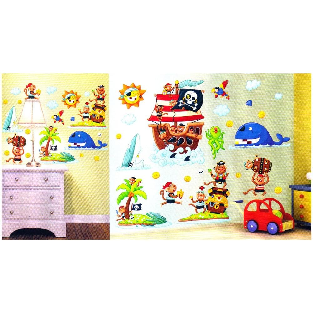 Kit 3 pz Fogli con Adesivi Murali Pirati cm 60x90 per cameretta bambini - Foto 6