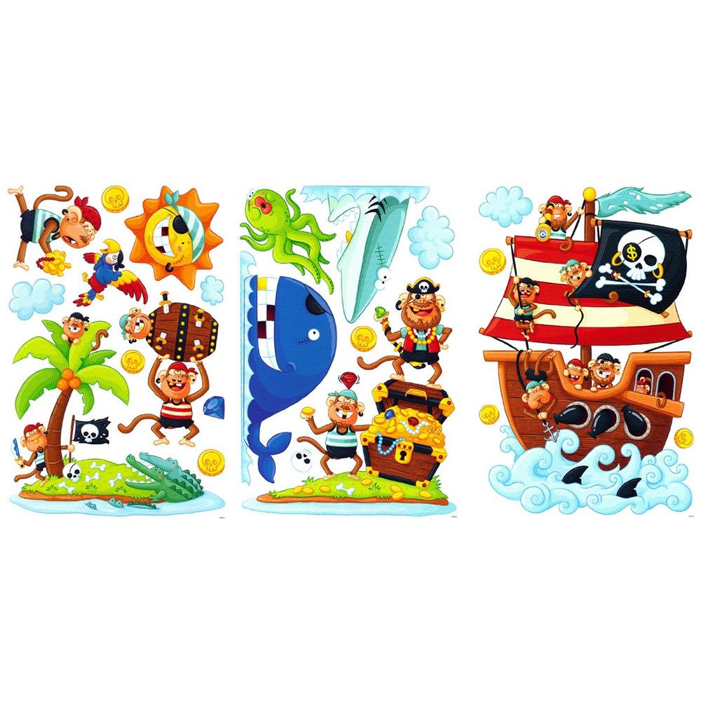 Kit 3 pz Fogli con Adesivi Murali Pirati cm 60x90 per cameretta bambini - Foto 2