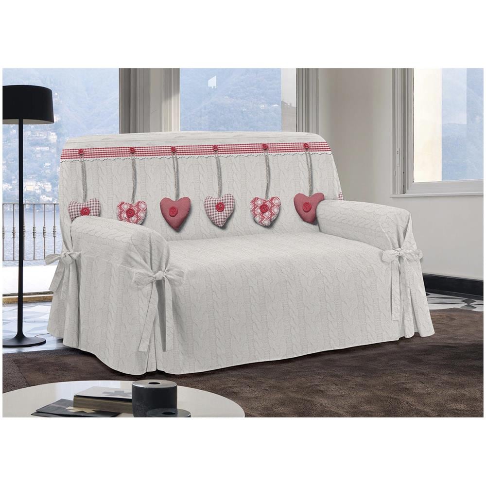 Copridivano Con Laccetti Disegno Cuori Colore Rosso Poltrona Rosso - Foto 1