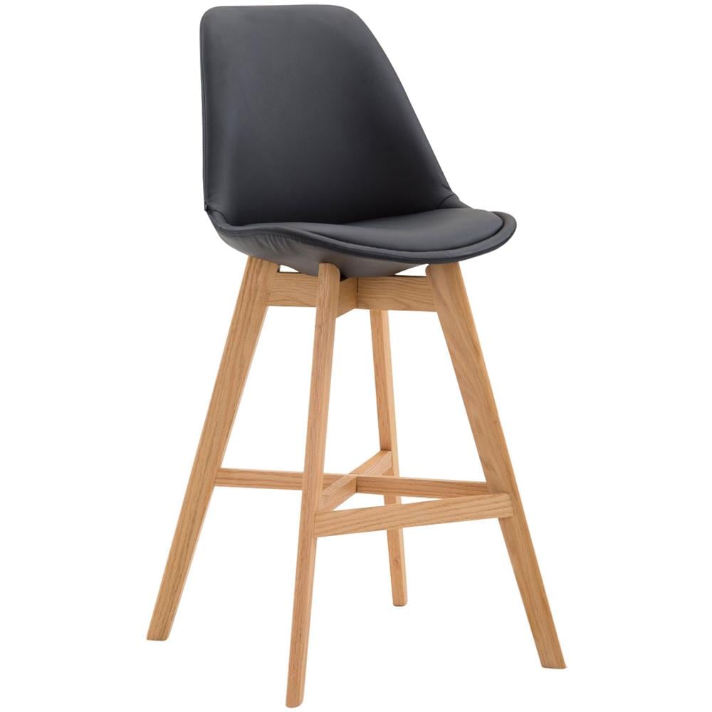 Sgabello Design Tulip Cannes in Similpelle I Sgabello Bar in Legno di Quercia I Sedia Cucina con Poggiapiedi E Schienale Nero Natura - Foto 1