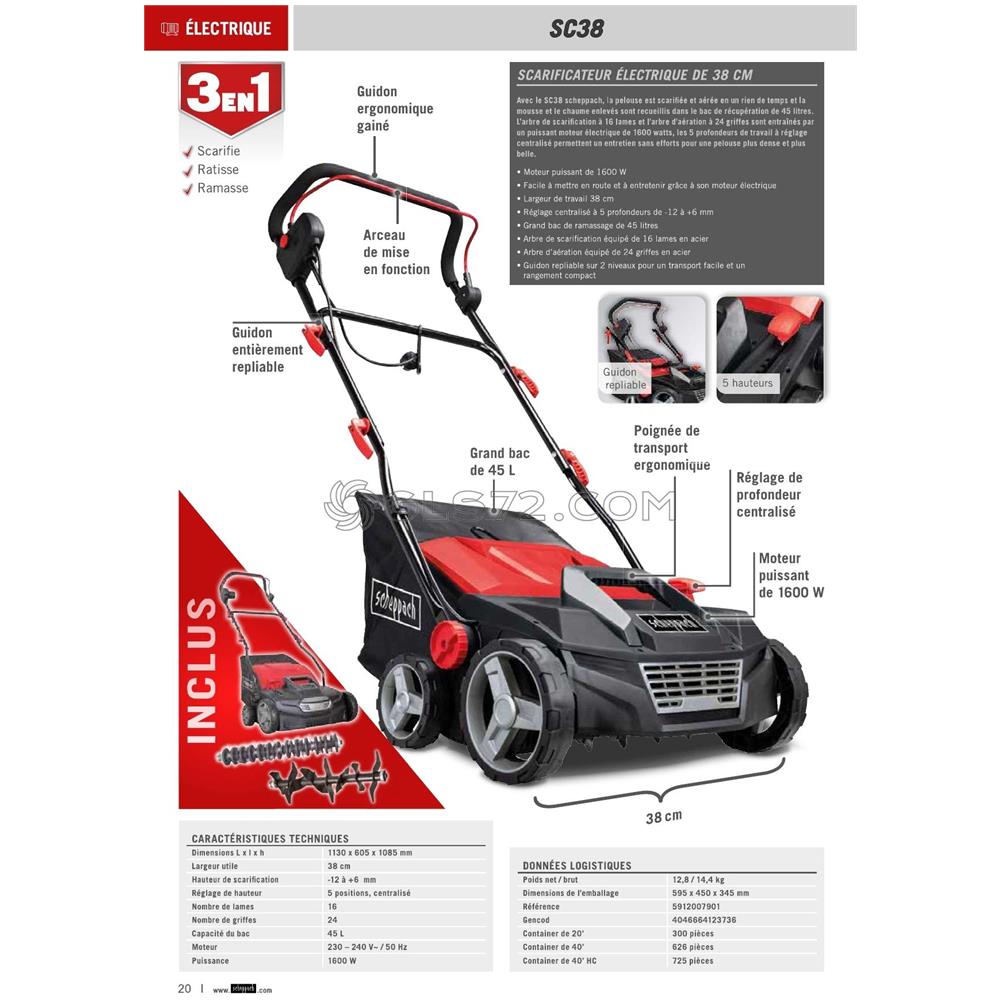 Arieggiatore Scarificatore Elettrico 38cm Cestello 45l 16-24 Lame Sc38 - Foto 2