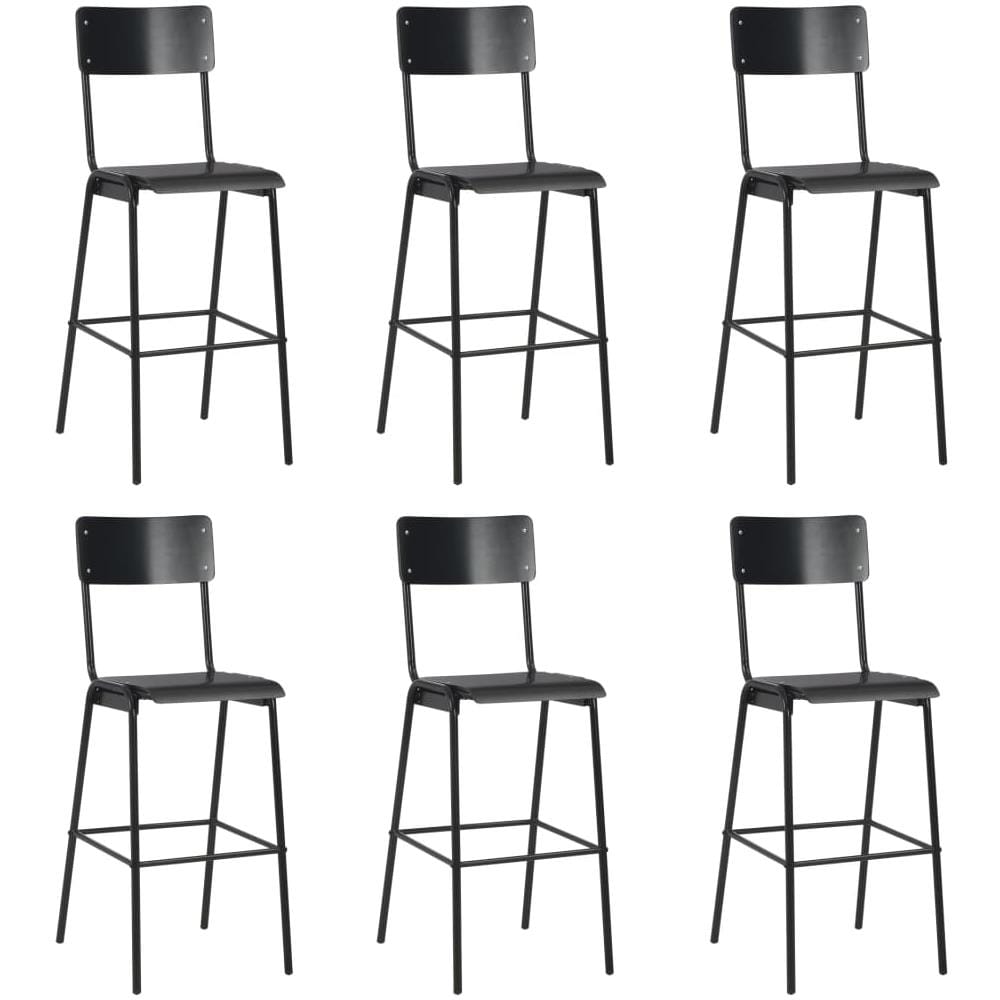 Sedie Da Bar 6 Pz Nere In Compensato Solido E Acciaio - Foto 1