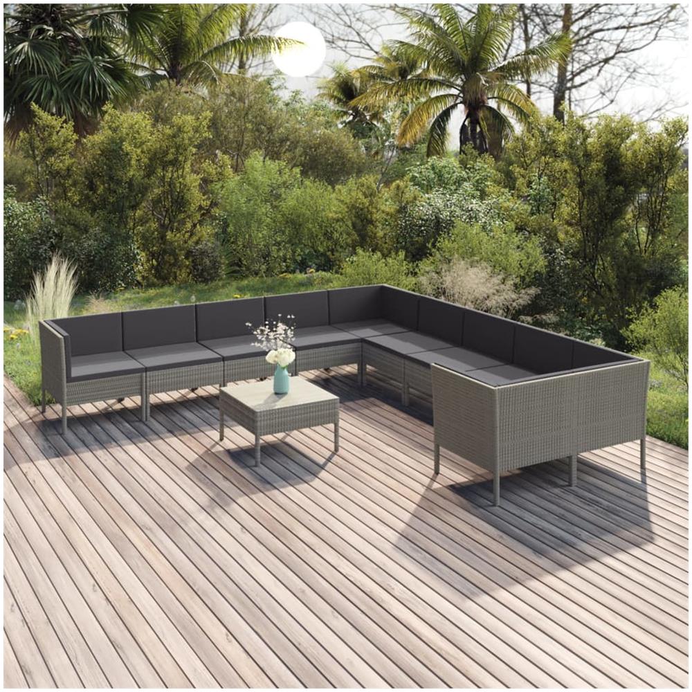 Set Divani Da Giardino 11 Pz Con Cuscini In Polyrattan Grigio - Foto 1