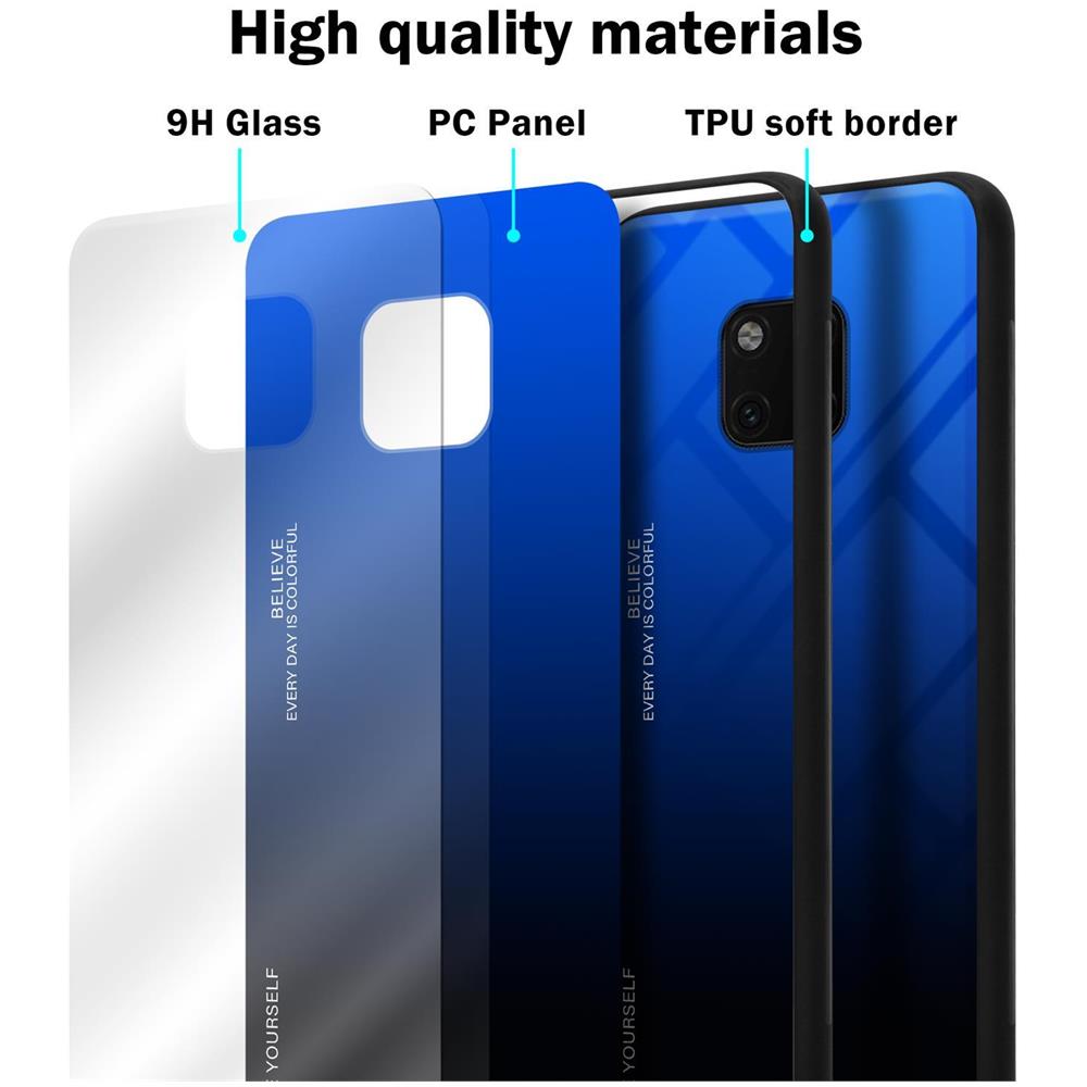 Custodia Compatibile Con Huawei Mate 20 Pro In Blu - Nero - Coperchio Protettivo Bicolore In Vetro Temperato E Silicone Tpu - Foto 7
