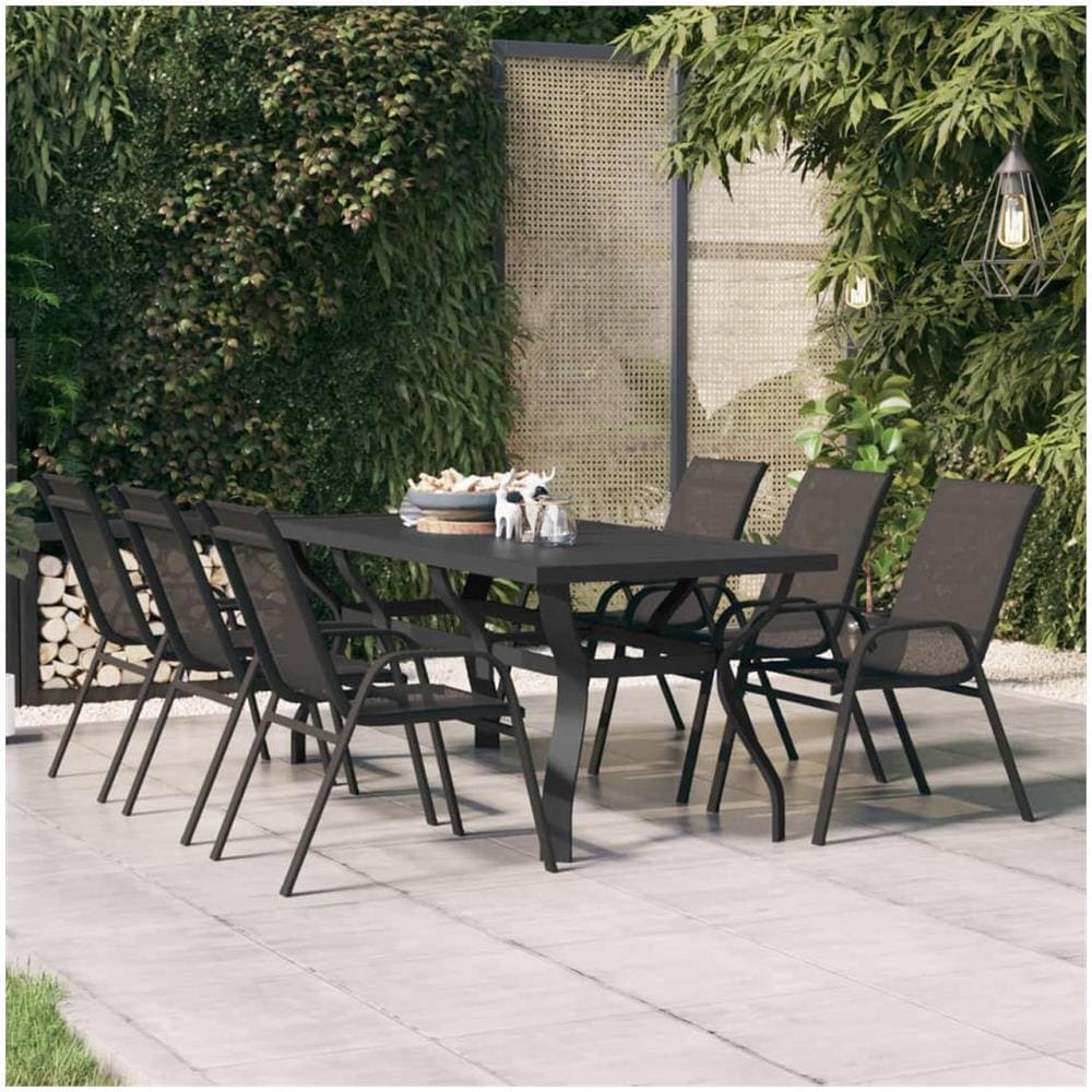 Tavolo Da Giardino Nero 180x80x70 Cm In Acciaio E Vetro - Foto 1
