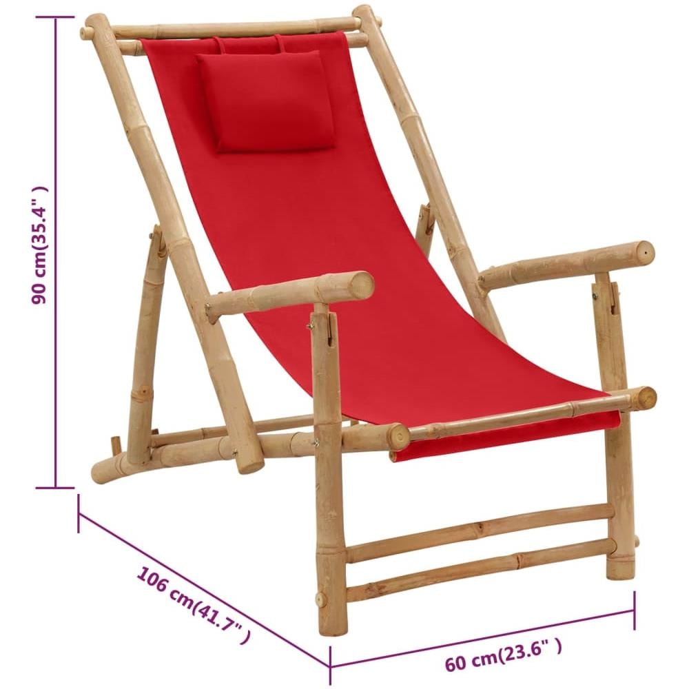 Sedia a Sdraio in Bambù e Tela Rosso - Foto 8