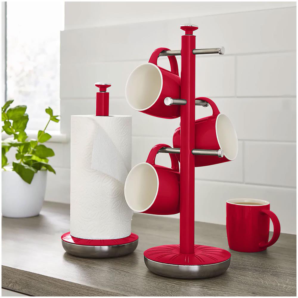 Swka1054rn Retro Set Di Portarotolo Da Cucina + Portatazze Supporto Per 6 Tazze Di Caffè Rosso - Foto 4