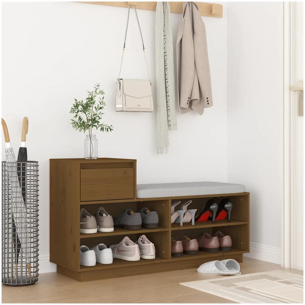 Scarpiera Miele 110x34x61 Cm In Legno Massello Di Pino - Foto 1