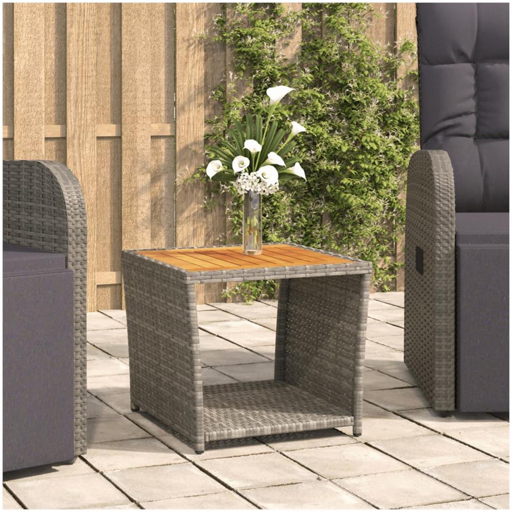 Tavolino Con Piano Legno Grigio Polyrattan E Massello Acacia - Foto 1