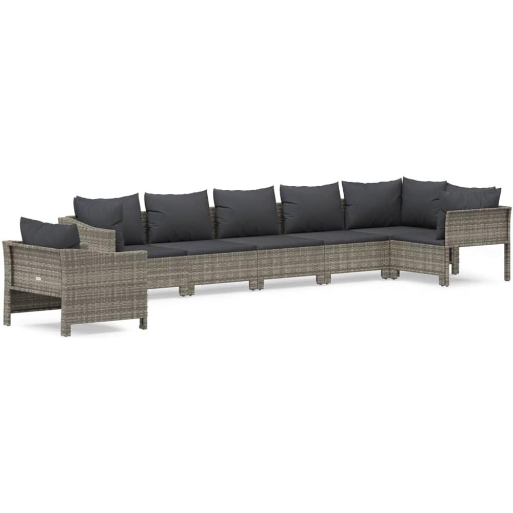 Set Divani da Giardino 7 pz con Cuscini in Polyrattan Grigio - Foto 2