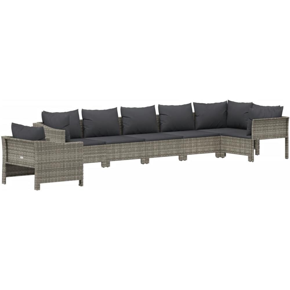 Set Divani da Giardino 7 pz con Cuscini in Polyrattan Grigio - Foto 3