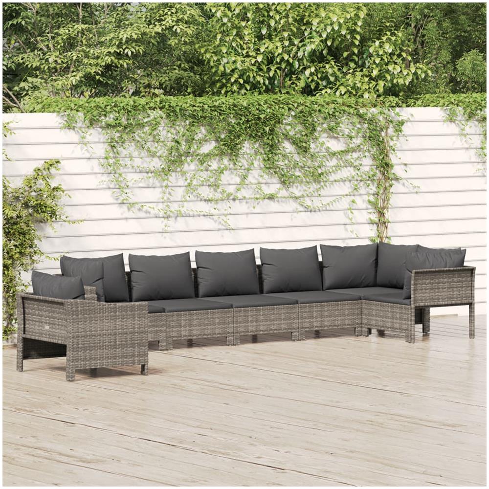Set Divani da Giardino 7 pz con Cuscini in Polyrattan Grigio - Foto 1