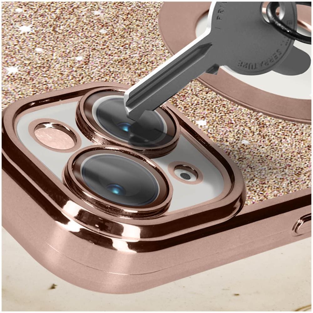 Cover Per Iphone 14 Plus Glitter Amovibile Silicone Gel Protecam Spark Rose Gold - Foto 2