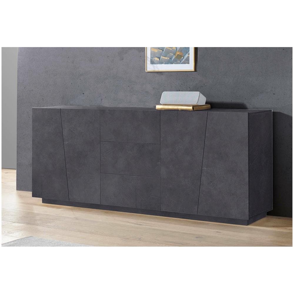 Credenza Sven, Madia Da Cucina A 4 Ante E 3 Cassetti, Buffet Da Soggiorno, 100% Made In Italy, Cm 220x43h86, Ardesia - Foto 1