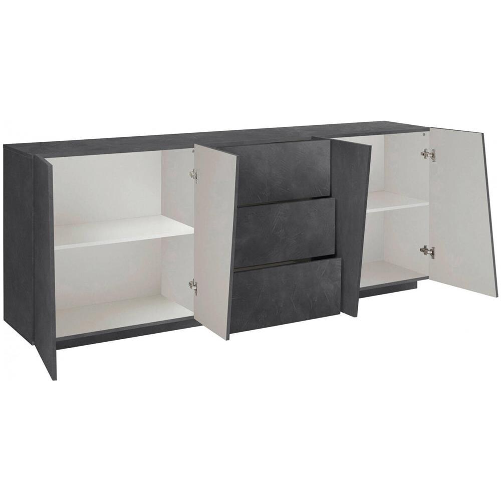 Credenza Sven, Madia Da Cucina A 4 Ante E 3 Cassetti, Buffet Da Soggiorno, 100% Made In Italy, Cm 220x43h86, Ardesia - Foto 4