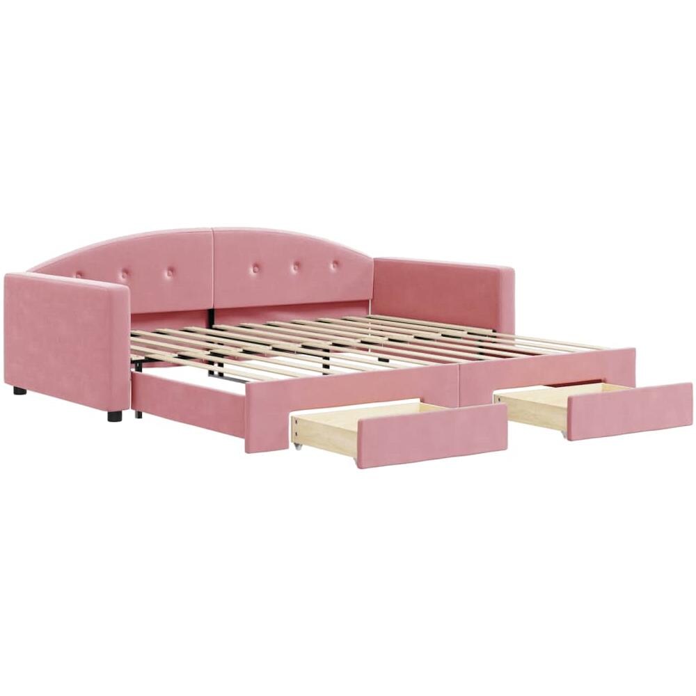 Divano Letto Estraibile Con Cassetti Rosa 100x200 Cm Velluto - Foto 2
