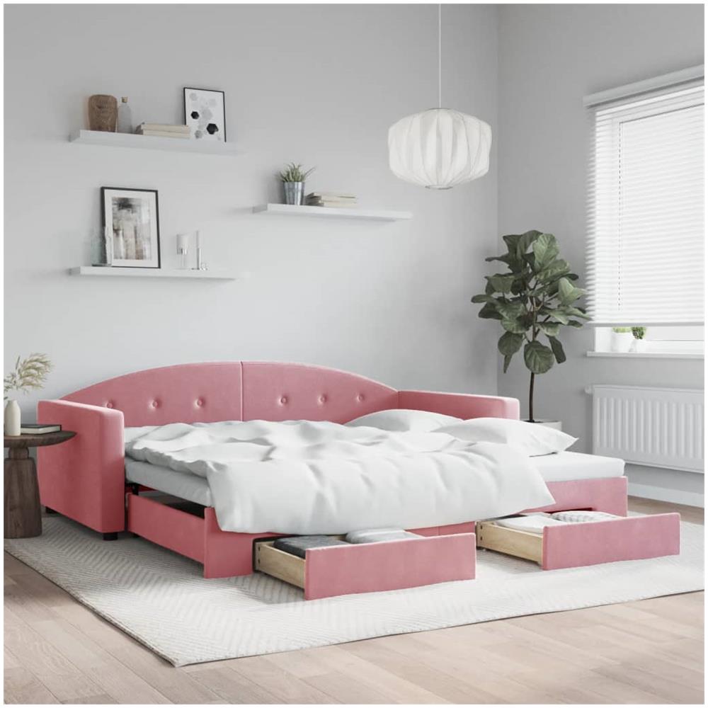 Divano Letto Estraibile Con Cassetti Rosa 100x200 Cm Velluto - Foto 1