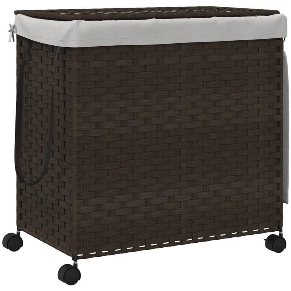 Cesto Portabiancheria Ruote Marrone Scuro 60x35x60,5 Cm Rattan - Foto 2