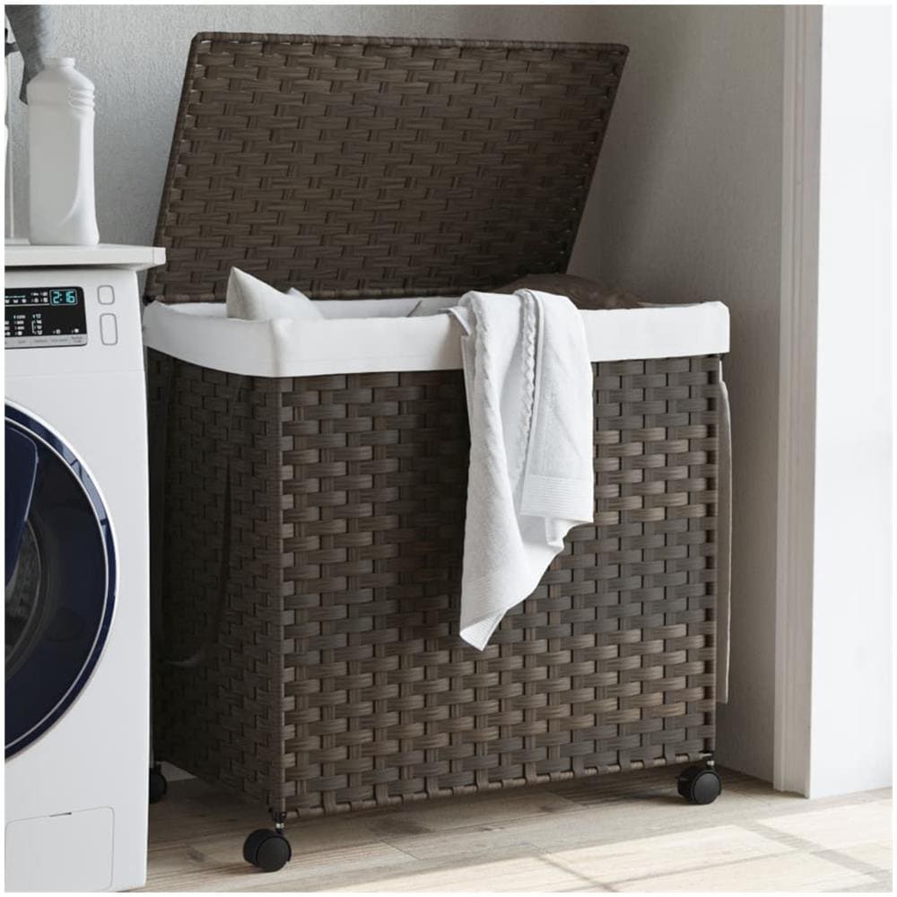 Cesto Portabiancheria Ruote Marrone Scuro 60x35x60,5 Cm Rattan - Foto 1
