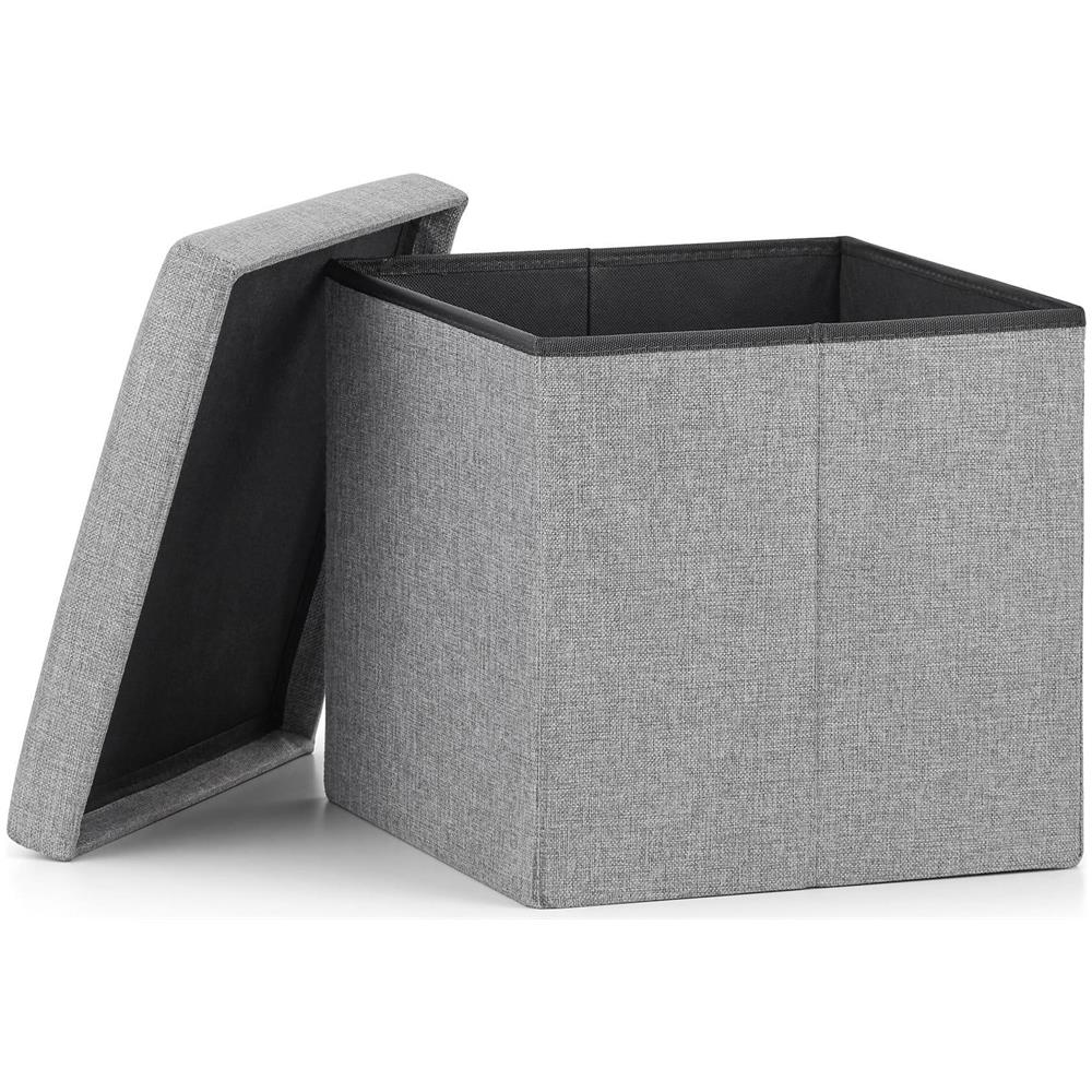 Pouf pieghevole con contenitore - Seduta moderna grigia per soggiorno M - Foto 2