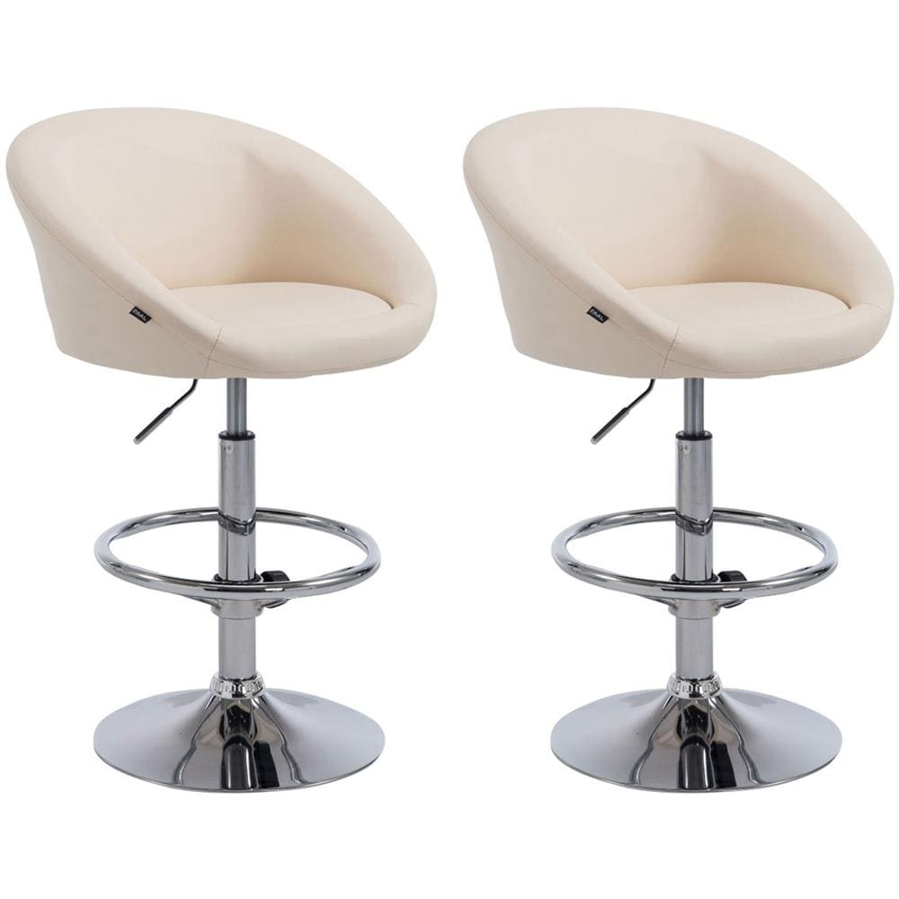 Set 2X Sgabelli Imbottiti Lounge Miami in Similpelle I Coppia Sgabelli Bar Cucina Poltroncine con Schienale E Poggiapiedi Crema - Foto 1