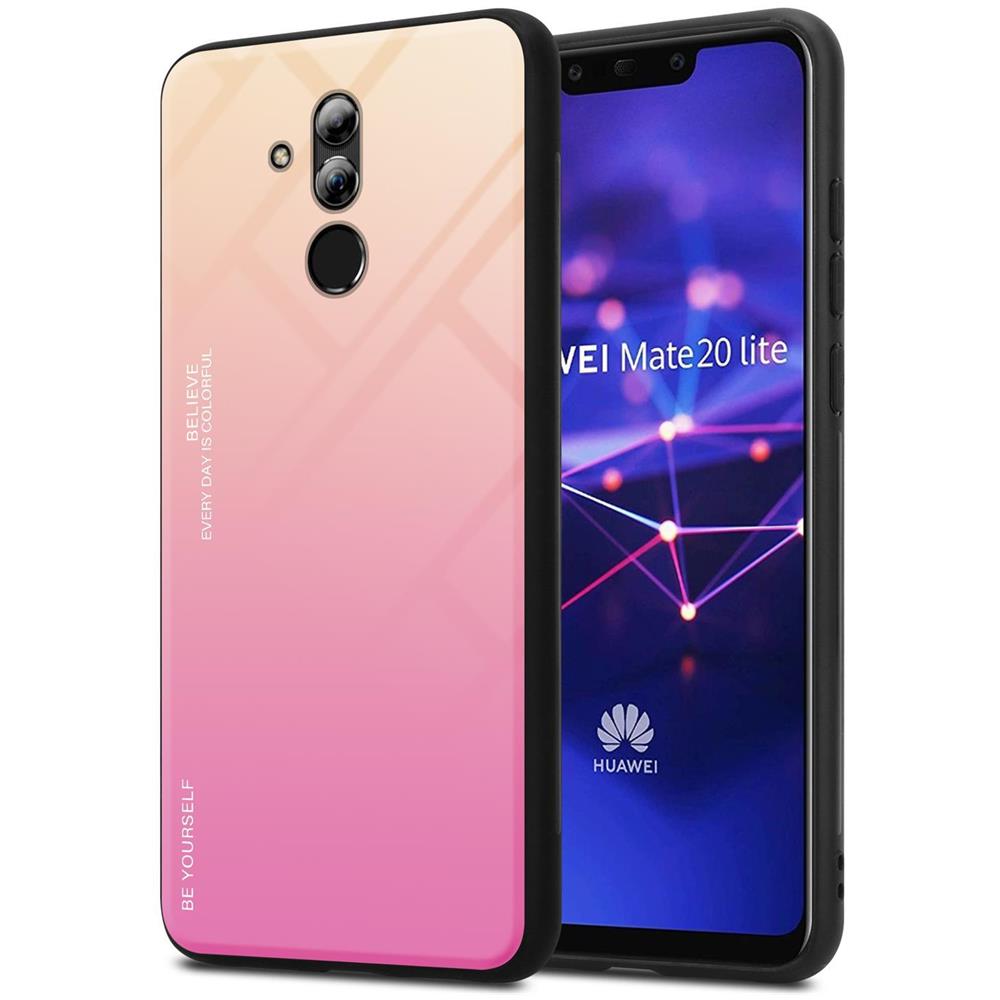 Custodia Compatibile Con Huawei Mate 20 Lite In Giallo - Rosa - Coperchio Protettivo Bicolore In Vetro Temperato E Silicone Tpu - Foto 1