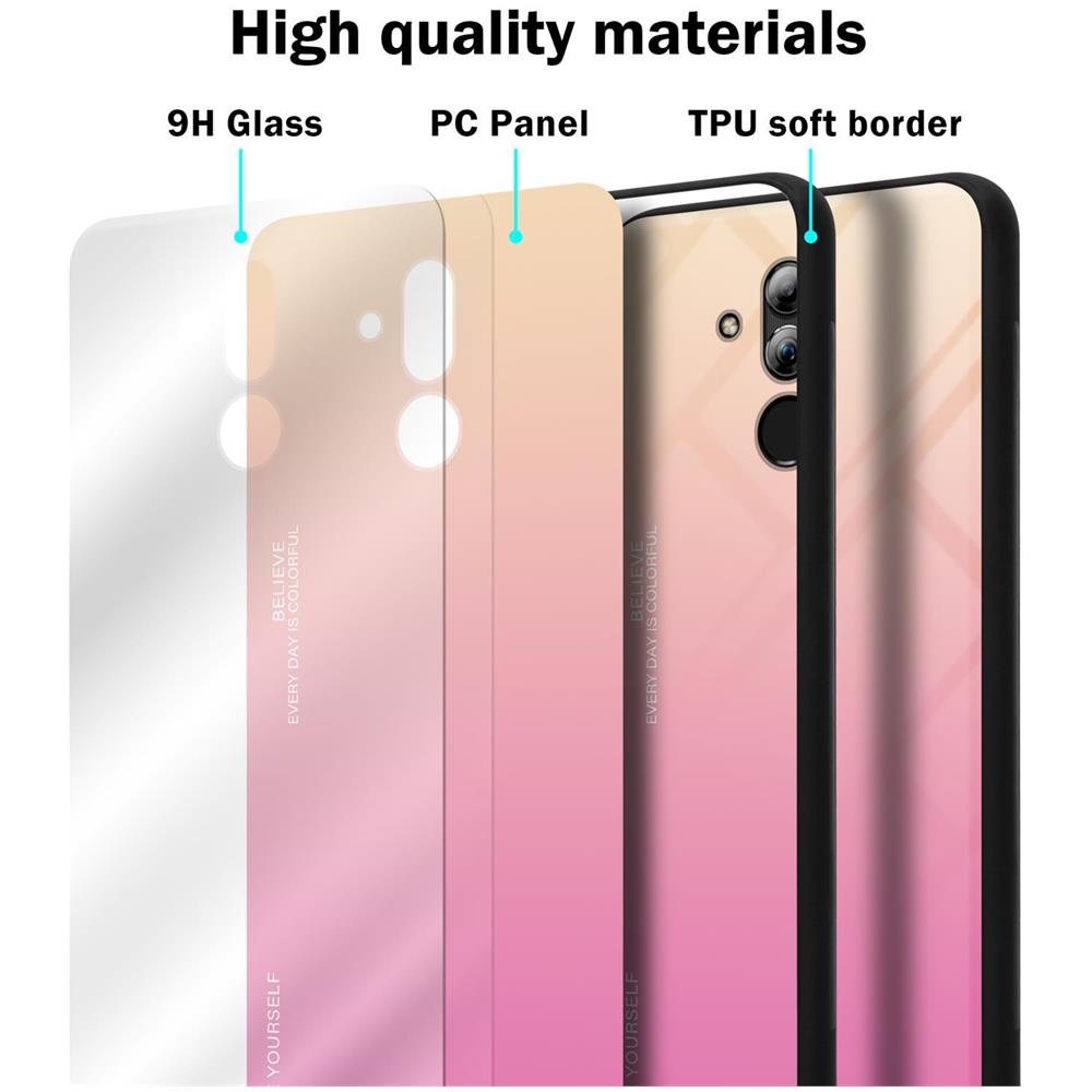 Custodia Compatibile Con Huawei Mate 20 Lite In Giallo - Rosa - Coperchio Protettivo Bicolore In Vetro Temperato E Silicone Tpu - Foto 7