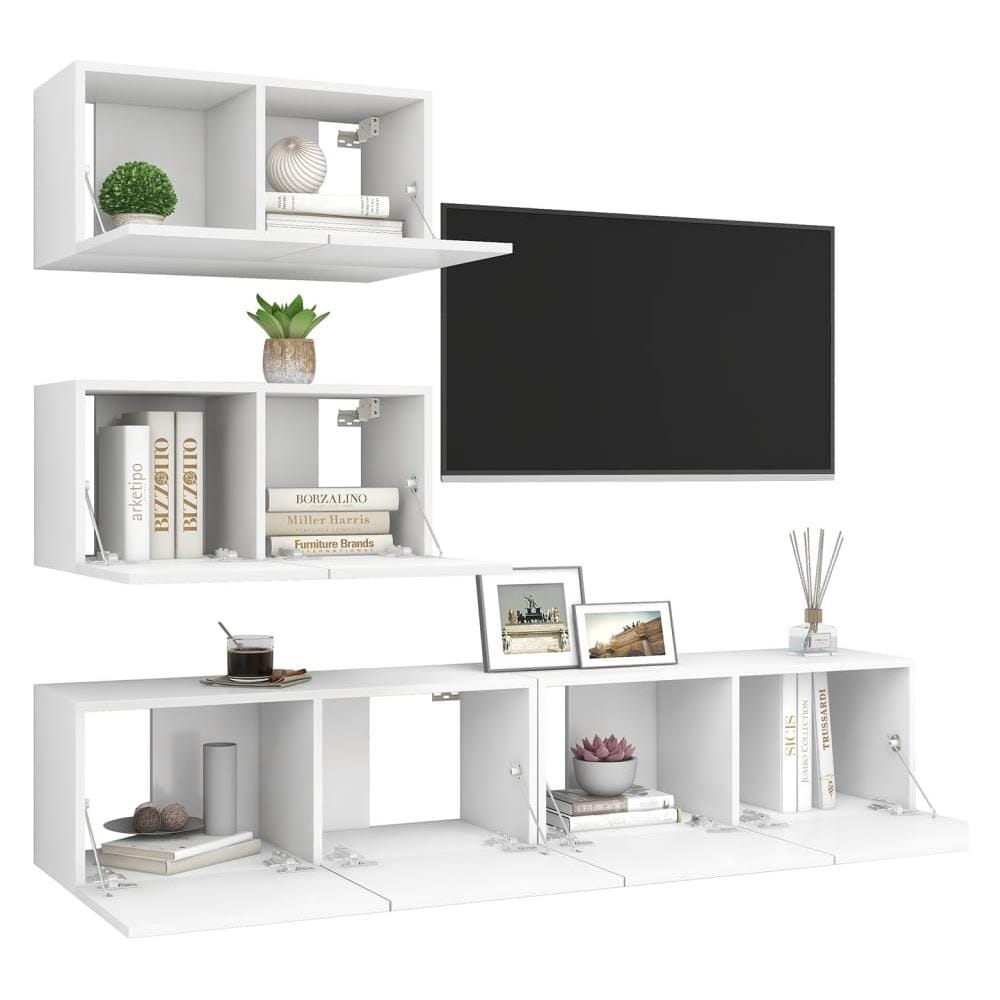 Set Mobili Porta TV 4 pz Bianco in Legno Multistrato - Foto 6
