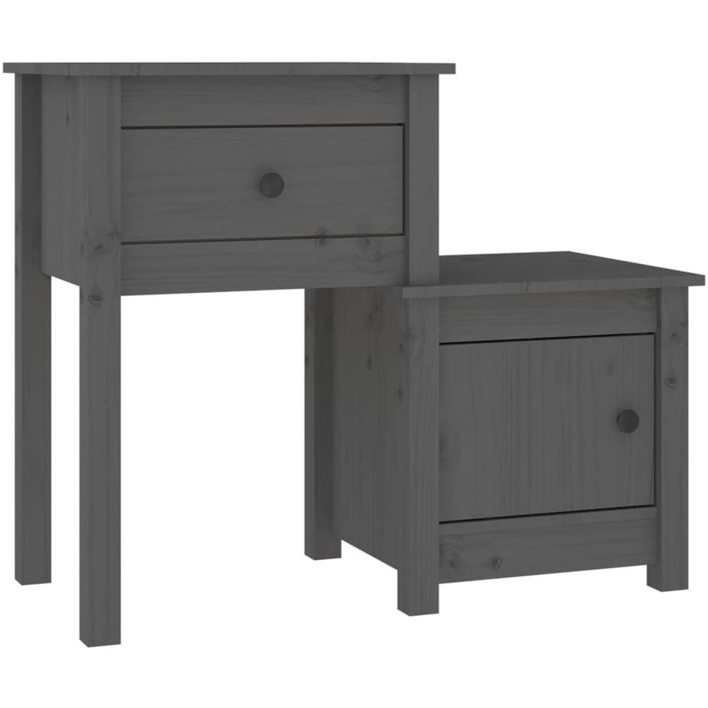 Comodino Grigio 79,5x38x65,5 Cm In Legno Massello Di Pino - Foto 1