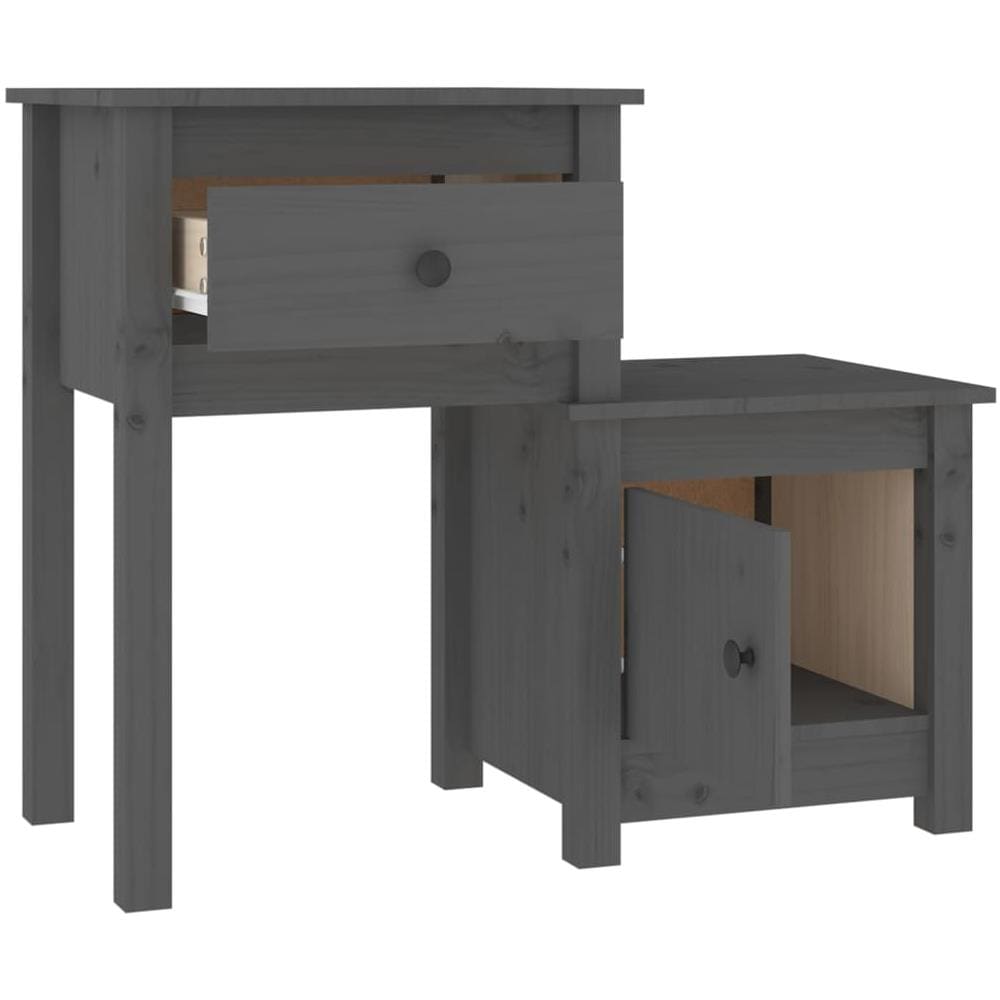 Comodino Grigio 79,5x38x65,5 Cm In Legno Massello Di Pino - Foto 2